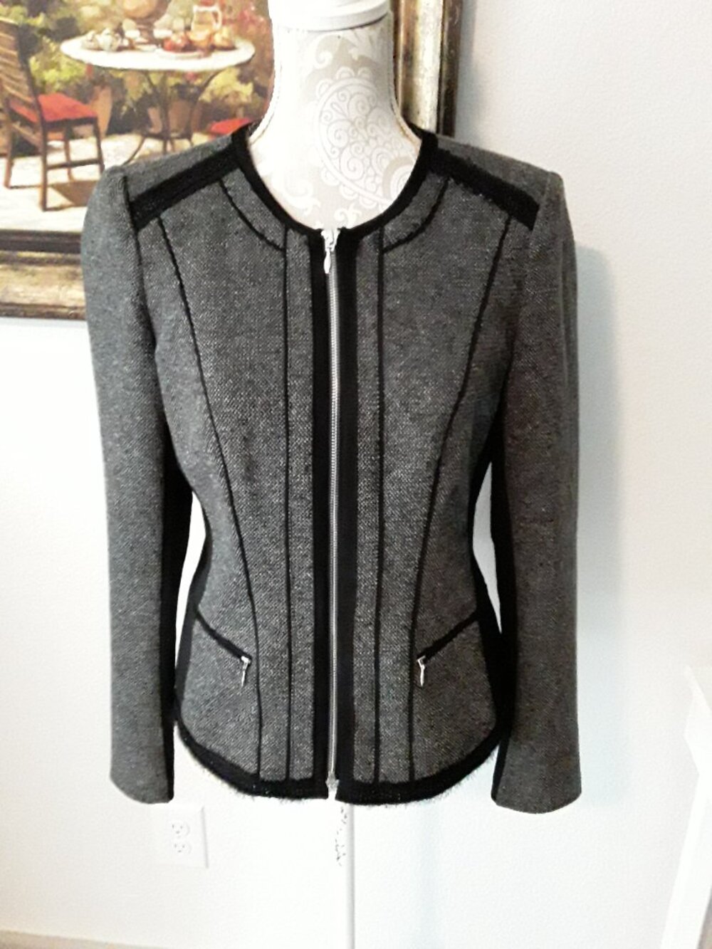 White House Black Market lace accent zipper jacket size 10 - Picture 3 of 14